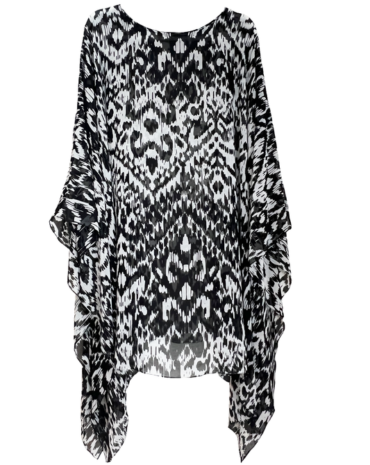 Black & White Sheer Ikat Beach Cover Up