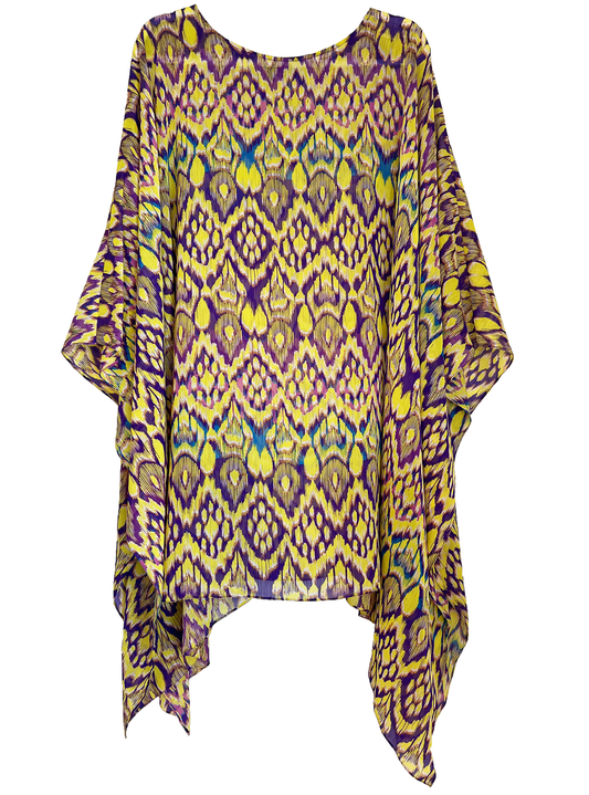 Yellow & Purple Sheer Ikat Beach Cover Up