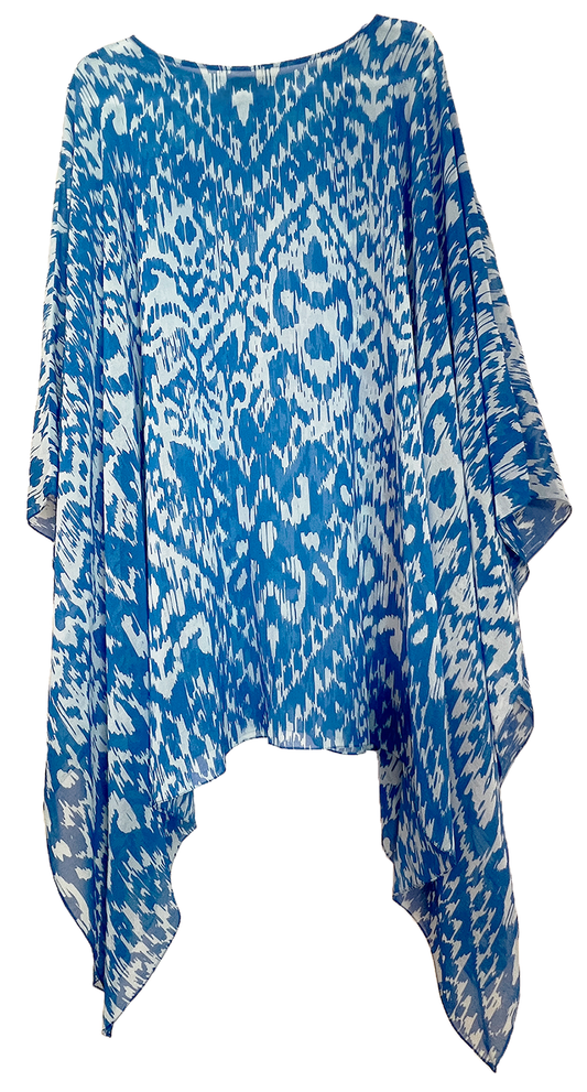 Blue & White Sheer Ikat Beach Cover Up