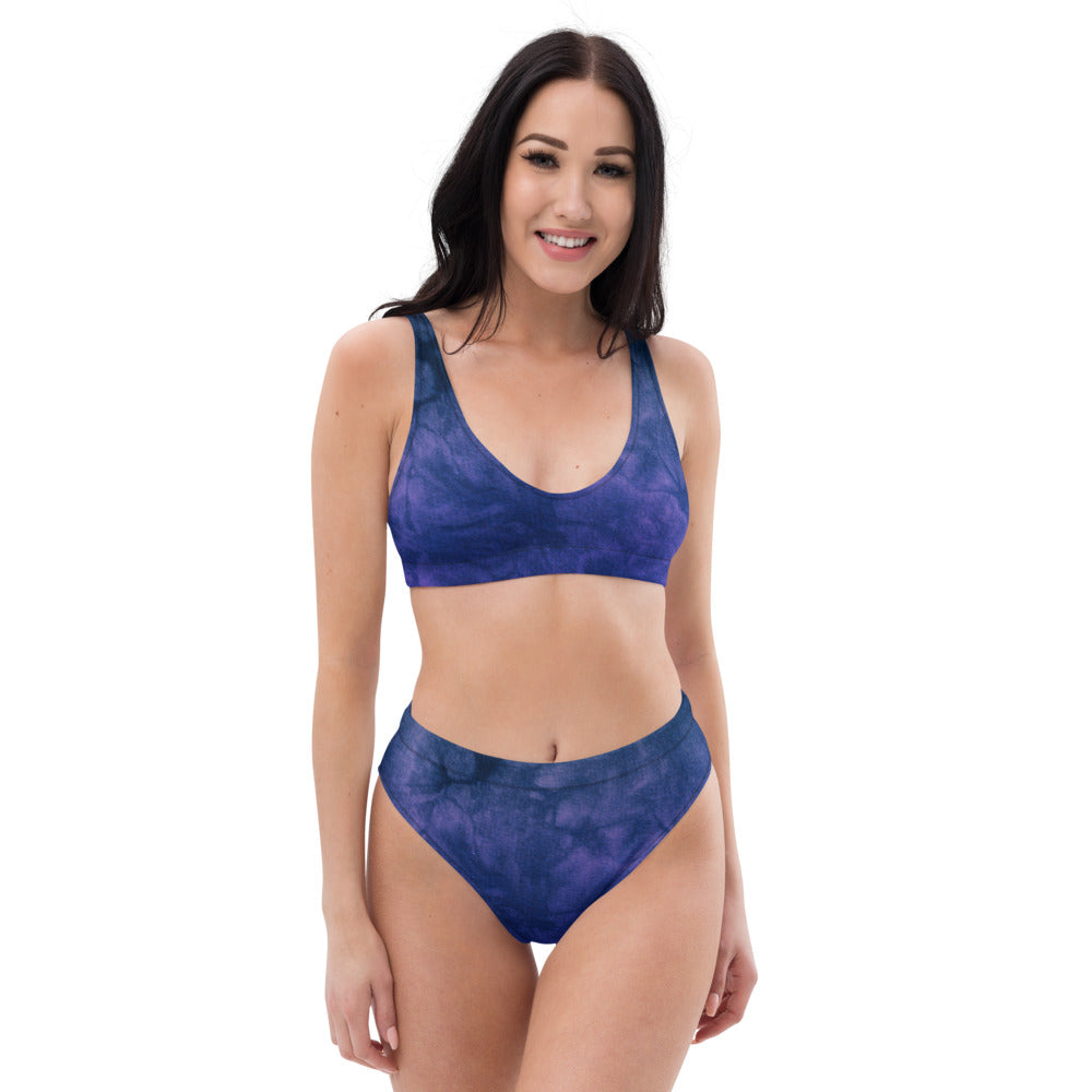 Blue Purple Tie Dye Eco Friendly High Waisted Bikini Bottom